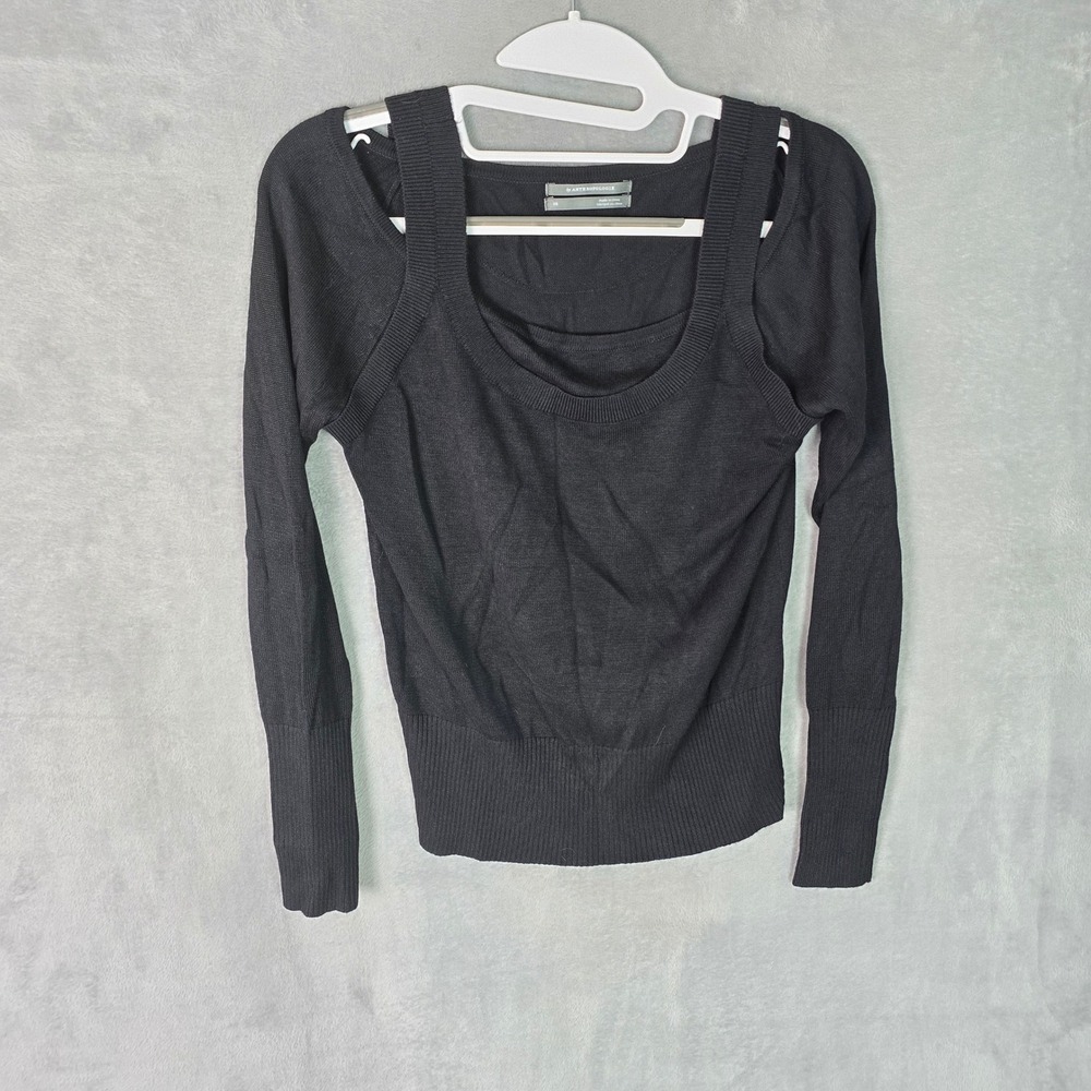 Anthropologie Womens XS Black Layered Scoop Neck‎ Cold Shoulder Viscose Sweater